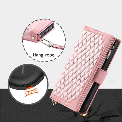 For Xiaomi Redmi Note 13 Pro 4G / Poco M6 Pro 4G Case Zipper Pocket Leather Phone Cover with Wrist Strap