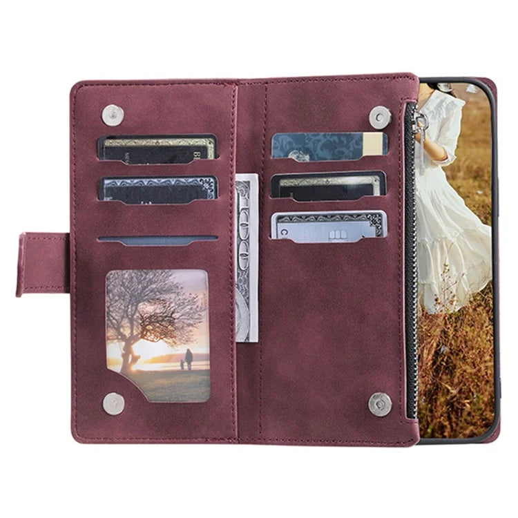For Xiaomi Redmi Note 13 Pro 4G / Poco M6 Pro 4G Case Zipper Pocket Leather Phone Cover with Wrist Strap