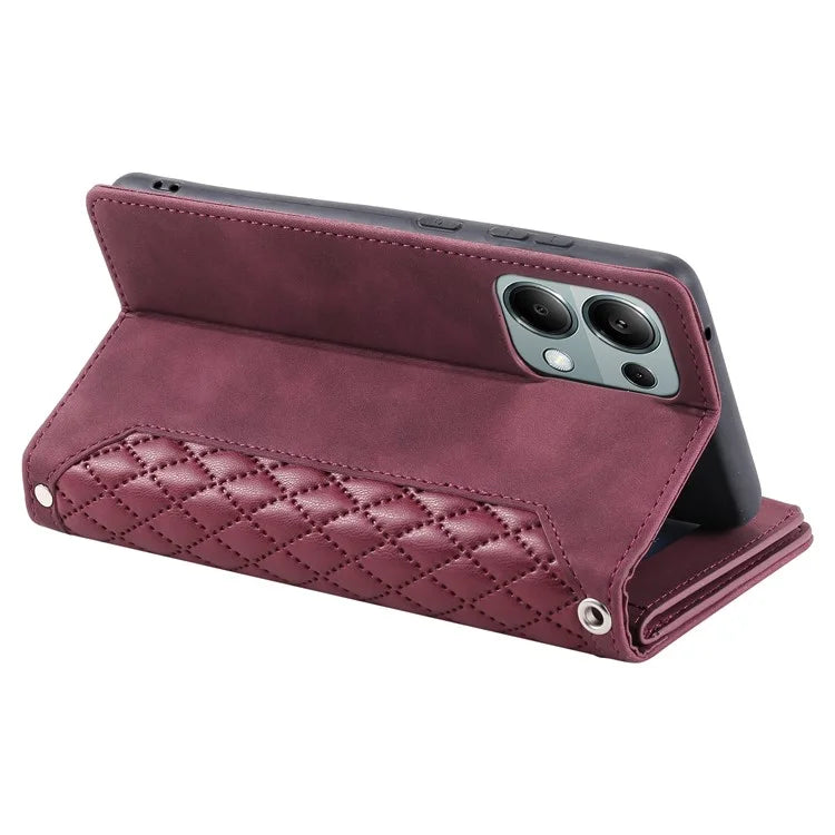 For Xiaomi Redmi Note 13 Pro 4G / Poco M6 Pro 4G Case Zipper Pocket Leather Phone Cover with Wrist Strap