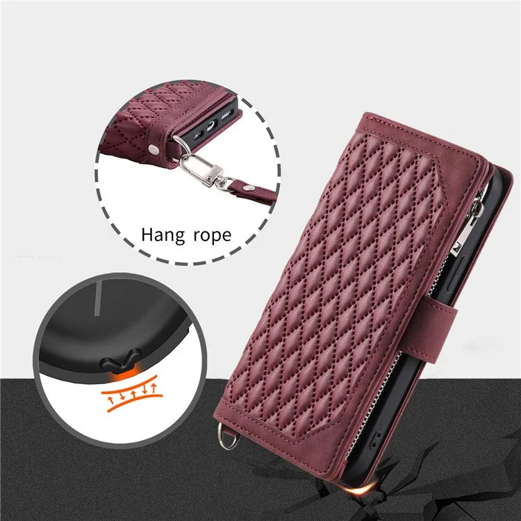 For Xiaomi Redmi Note 13 Pro 4G / Poco M6 Pro 4G Case Zipper Pocket Leather Phone Cover with Wrist Strap