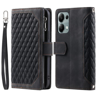 For Xiaomi Redmi Note 13 Pro 4G / Poco M6 Pro 4G Case Zipper Pocket Leather Phone Cover with Wrist Strap