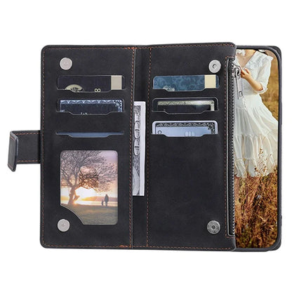 For Xiaomi Redmi Note 13 Pro 4G / Poco M6 Pro 4G Case Zipper Pocket Leather Phone Cover with Wrist Strap