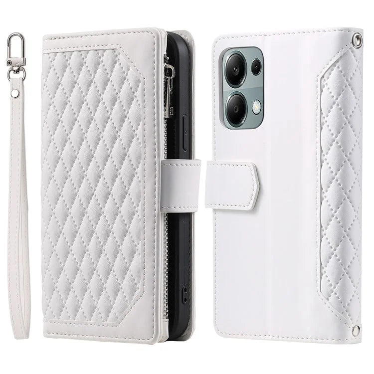 For Xiaomi Redmi Note 13 Pro 4G / Poco M6 Pro 4G Case Zipper Pocket Leather Phone Cover with Wrist Strap