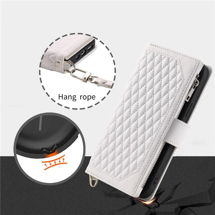 For Xiaomi Redmi Note 13 Pro 4G / Poco M6 Pro 4G Case Zipper Pocket Leather Phone Cover with Wrist Strap