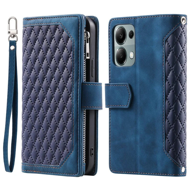 For Xiaomi Redmi Note 13 Pro 4G / Poco M6 Pro 4G Case Zipper Pocket Leather Phone Cover with Wrist Strap