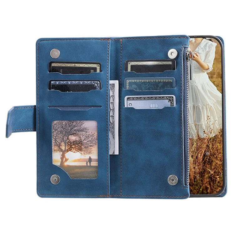 For Xiaomi Redmi Note 13 Pro 4G / Poco M6 Pro 4G Case Zipper Pocket Leather Phone Cover with Wrist Strap