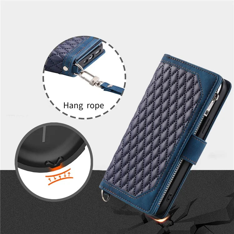 For Xiaomi Redmi Note 13 Pro 4G / Poco M6 Pro 4G Case Zipper Pocket Leather Phone Cover with Wrist Strap