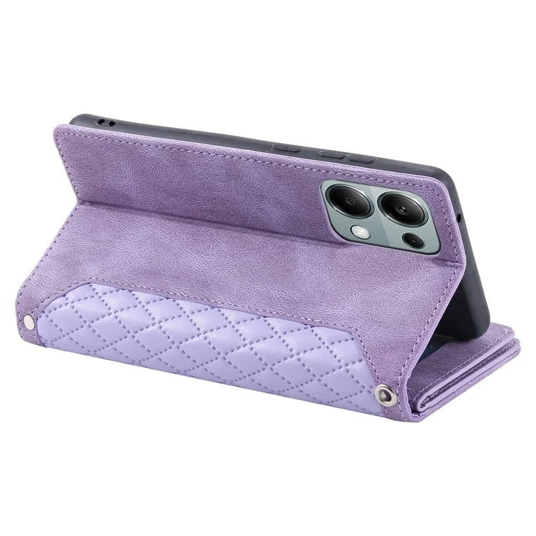 For Xiaomi Redmi Note 13 Pro 4G / Poco M6 Pro 4G Case Zipper Pocket Leather Phone Cover with Wrist Strap