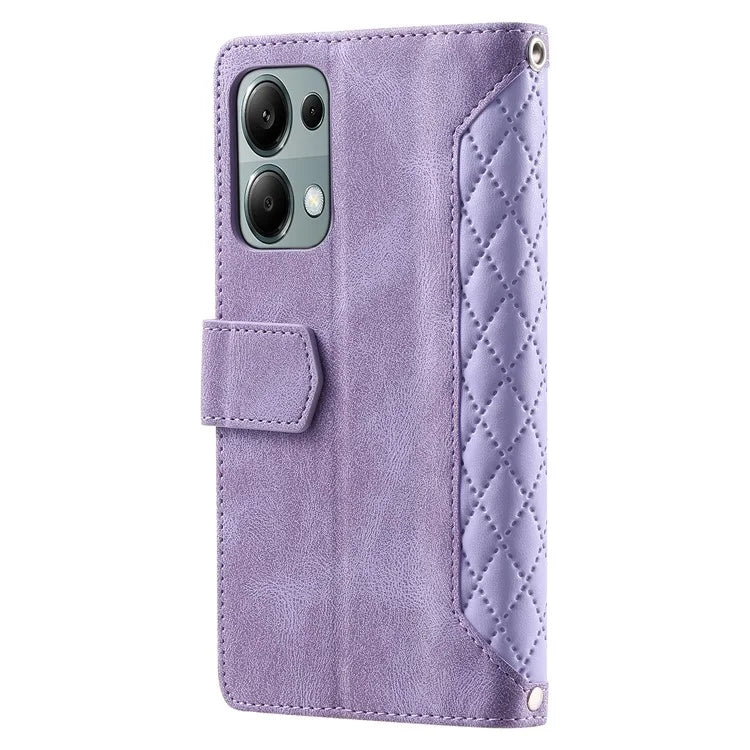For Xiaomi Redmi Note 13 Pro 4G / Poco M6 Pro 4G Case Zipper Pocket Leather Phone Cover with Wrist Strap