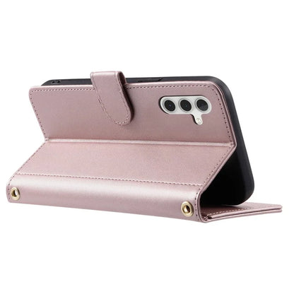 For Samsung Galaxy S24 Crossbody Case PU Leather Phone Stand Cover with Hand Strap
