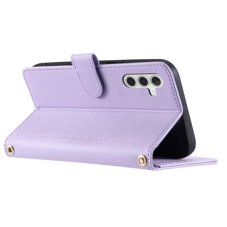 For Samsung Galaxy S24 Crossbody Case PU Leather Phone Stand Cover with Hand Strap