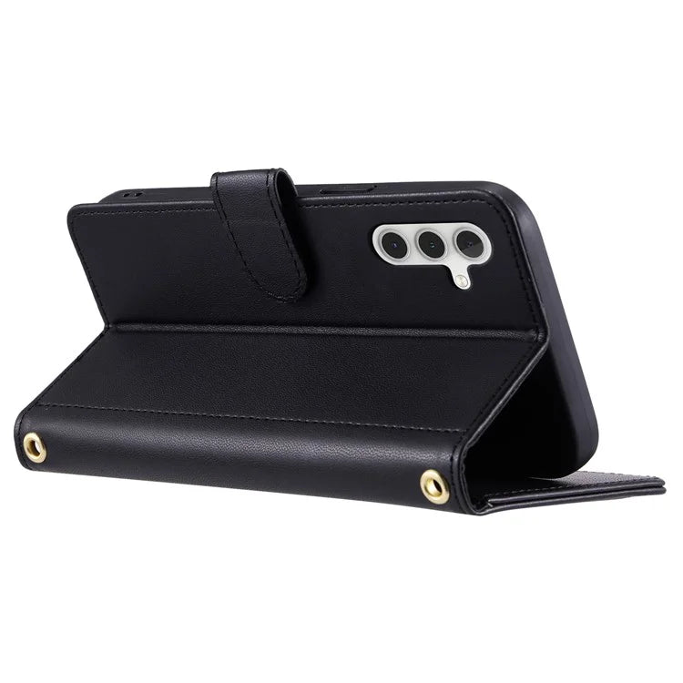 For Samsung Galaxy S24 Crossbody Case PU Leather Phone Stand Cover with Hand Strap