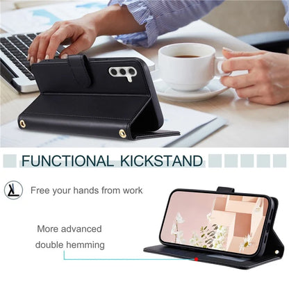 For Samsung Galaxy S24 Crossbody Case PU Leather Phone Stand Cover with Hand Strap