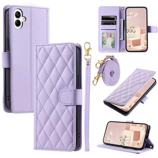 For Samsung Galaxy A05 4G Case Rhombus Grid Anti-scratch Phone Cover with 2 Straps