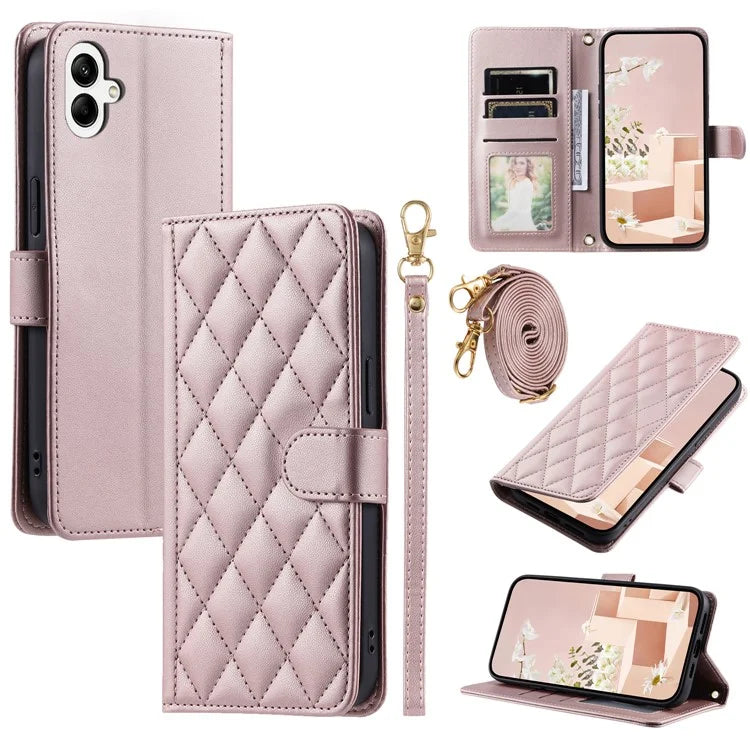 For Samsung Galaxy A05 4G Case Rhombus Grid Anti-scratch Phone Cover with 2 Straps