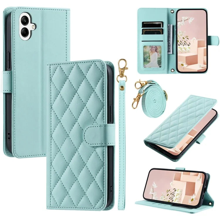 For Samsung Galaxy A05 4G Case Rhombus Grid Anti-scratch Phone Cover with 2 Straps