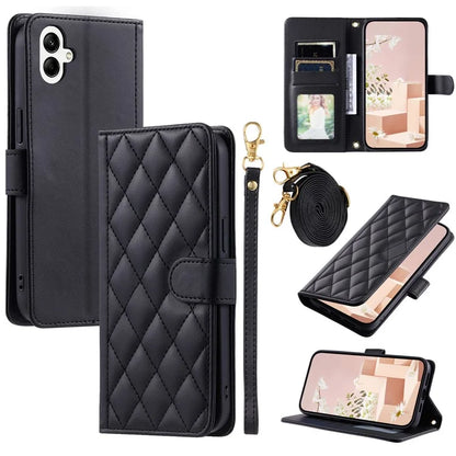 For Samsung Galaxy A05 4G Case Rhombus Grid Anti-scratch Phone Cover with 2 Straps