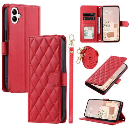 For Samsung Galaxy A05 4G Case Rhombus Grid Anti-scratch Phone Cover with 2 Straps