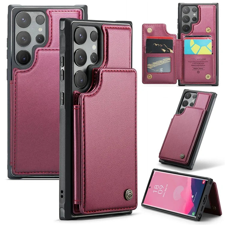 CASEME C22 Series For Samsung Galaxy S24 Ultra Cell Phone Case Glossy RFID Blocking 5 Card Slots Cover