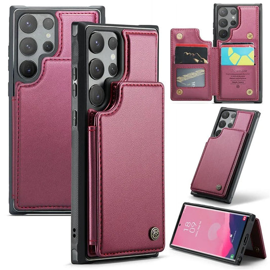 CASEME C22 Series For Samsung Galaxy S24 Ultra Cell Phone Case Glossy RFID Blocking 5 Card Slots Cover