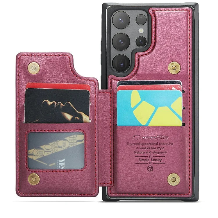 CASEME C22 Series For Samsung Galaxy S24 Ultra Cell Phone Case Glossy RFID Blocking 5 Card Slots Cover