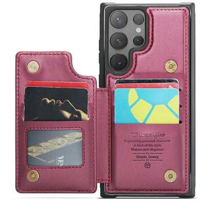 CASEME C22 Series For Samsung Galaxy S24 Ultra Cell Phone Case Glossy RFID Blocking 5 Card Slots Cover