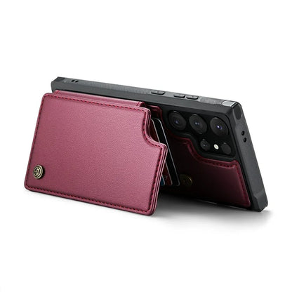 CASEME C22 Series For Samsung Galaxy S24 Ultra Cell Phone Case Glossy RFID Blocking 5 Card Slots Cover