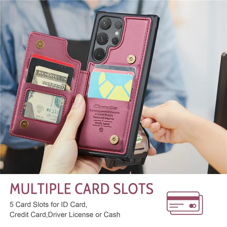 CASEME C22 Series For Samsung Galaxy S24 Ultra Cell Phone Case Glossy RFID Blocking 5 Card Slots Cover