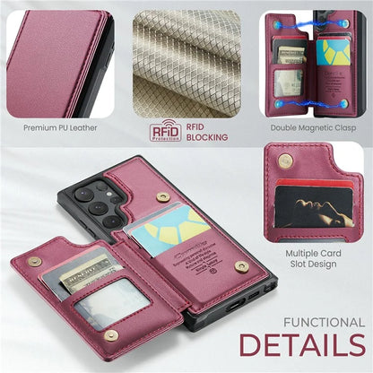 CASEME C22 Series For Samsung Galaxy S24 Ultra Cell Phone Case Glossy RFID Blocking 5 Card Slots Cover