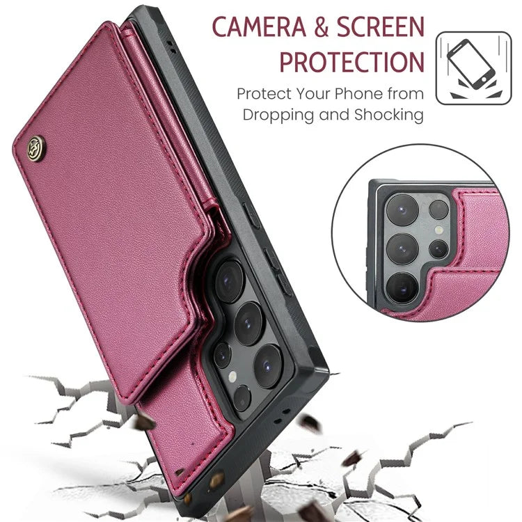 CASEME C22 Series For Samsung Galaxy S24 Ultra Cell Phone Case Glossy RFID Blocking 5 Card Slots Cover