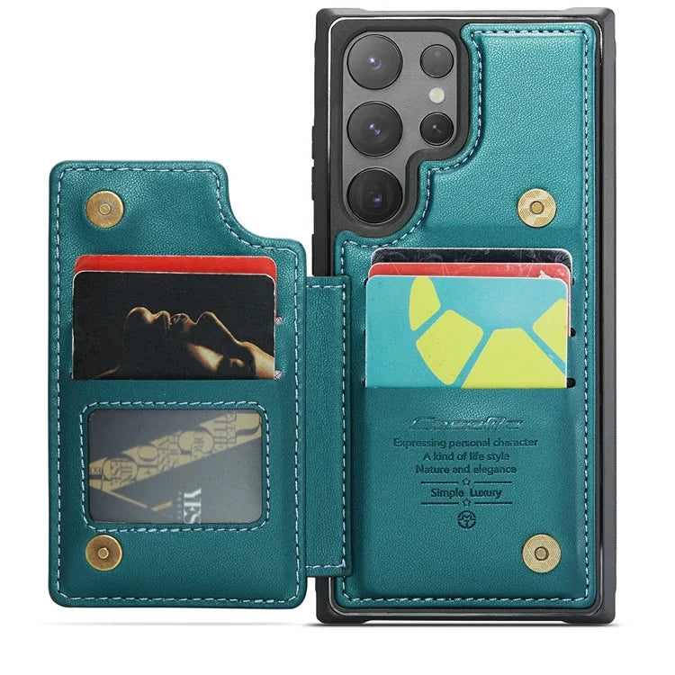 CASEME C22 Series For Samsung Galaxy S24 Ultra Cell Phone Case Glossy RFID Blocking 5 Card Slots Cover