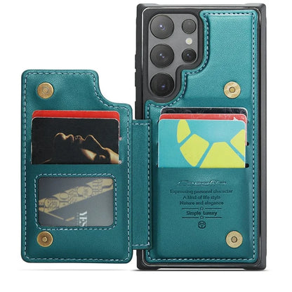 CASEME C22 Series For Samsung Galaxy S24 Ultra Cell Phone Case Glossy RFID Blocking 5 Card Slots Cover
