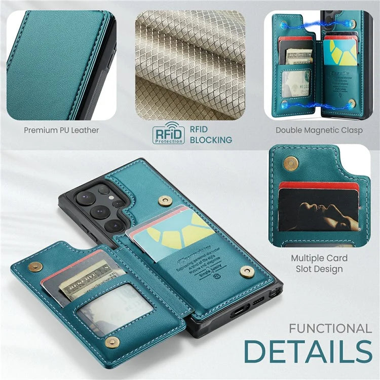 CASEME C22 Series For Samsung Galaxy S24 Ultra Cell Phone Case Glossy RFID Blocking 5 Card Slots Cover