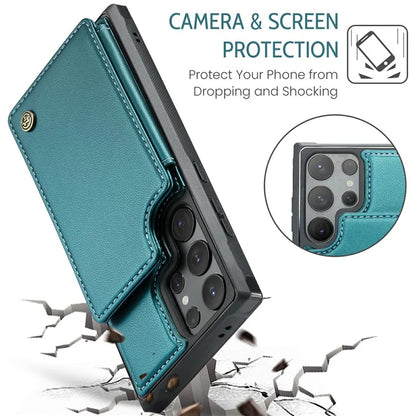 CASEME C22 Series For Samsung Galaxy S24 Ultra Cell Phone Case Glossy RFID Blocking 5 Card Slots Cover