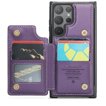CASEME C22 Series For Samsung Galaxy S24 Ultra Cell Phone Case Glossy RFID Blocking 5 Card Slots Cover