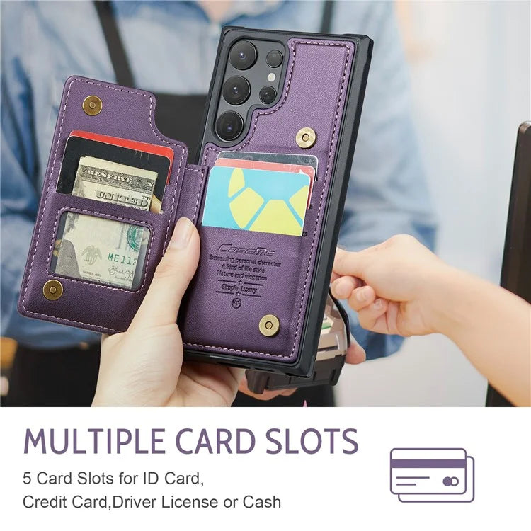 CASEME C22 Series For Samsung Galaxy S24 Ultra Cell Phone Case Glossy RFID Blocking 5 Card Slots Cover