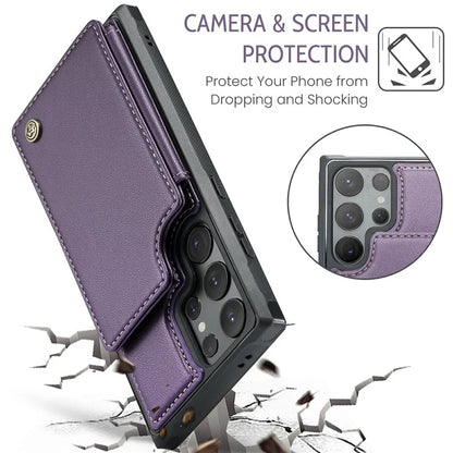 CASEME C22 Series For Samsung Galaxy S24 Ultra Cell Phone Case Glossy RFID Blocking 5 Card Slots Cover