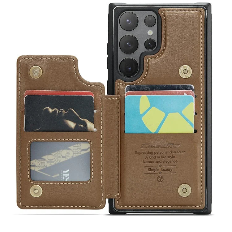 CASEME C22 Series For Samsung Galaxy S24 Ultra Cell Phone Case Glossy RFID Blocking 5 Card Slots Cover