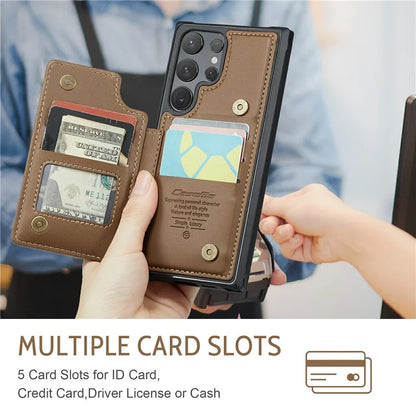 CASEME C22 Series For Samsung Galaxy S24 Ultra Cell Phone Case Glossy RFID Blocking 5 Card Slots Cover