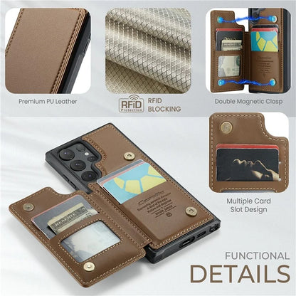CASEME C22 Series For Samsung Galaxy S24 Ultra Cell Phone Case Glossy RFID Blocking 5 Card Slots Cover