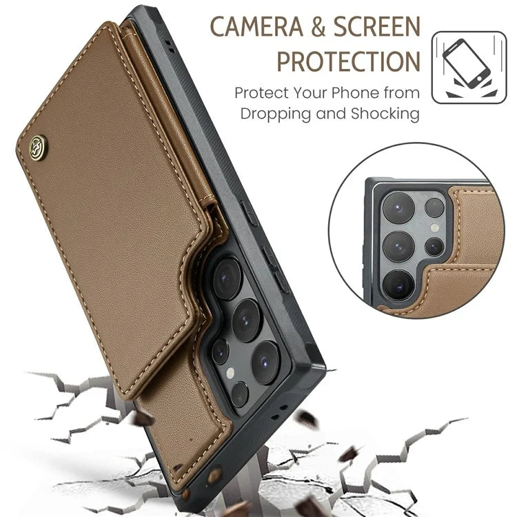 CASEME C22 Series For Samsung Galaxy S24 Ultra Cell Phone Case Glossy RFID Blocking 5 Card Slots Cover