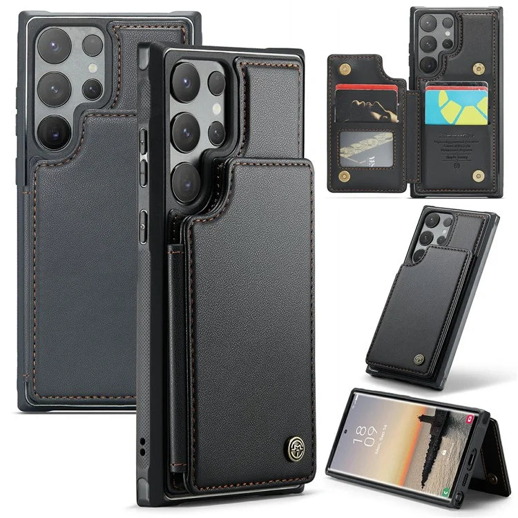 CASEME C22 Series For Samsung Galaxy S24 Ultra Cell Phone Case Glossy RFID Blocking 5 Card Slots Cover
