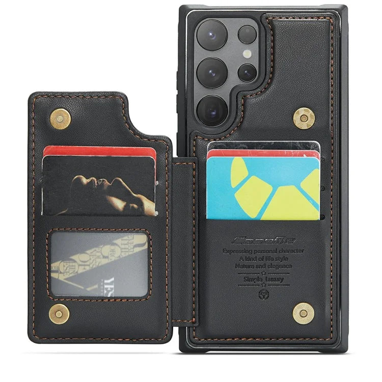 CASEME C22 Series For Samsung Galaxy S24 Ultra Cell Phone Case Glossy RFID Blocking 5 Card Slots Cover
