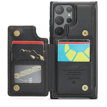 CASEME C22 Series For Samsung Galaxy S24 Ultra Cell Phone Case Glossy RFID Blocking 5 Card Slots Cover