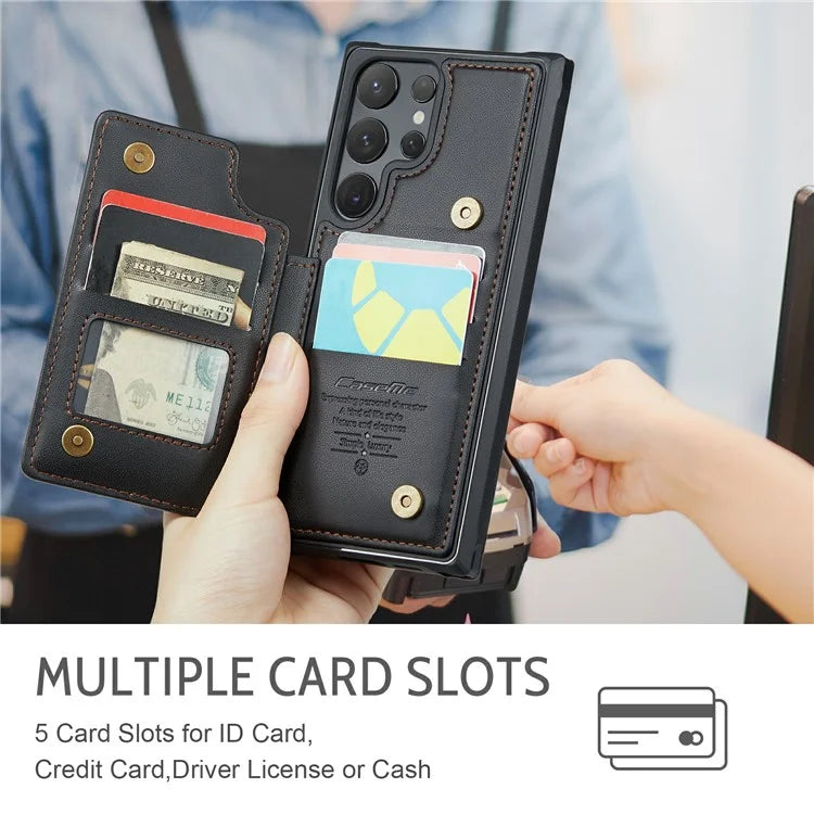CASEME C22 Series For Samsung Galaxy S24 Ultra Cell Phone Case Glossy RFID Blocking 5 Card Slots Cover