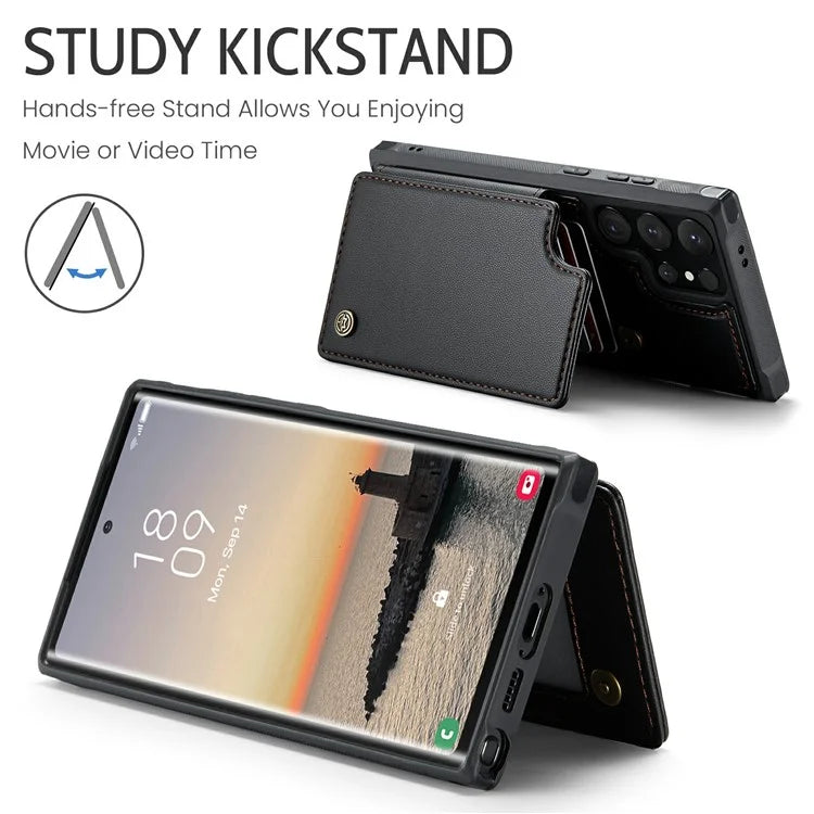 CASEME C22 Series For Samsung Galaxy S24 Ultra Cell Phone Case Glossy RFID Blocking 5 Card Slots Cover