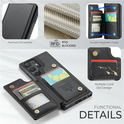 CASEME C22 Series For Samsung Galaxy S24 Ultra Cell Phone Case Glossy RFID Blocking 5 Card Slots Cover