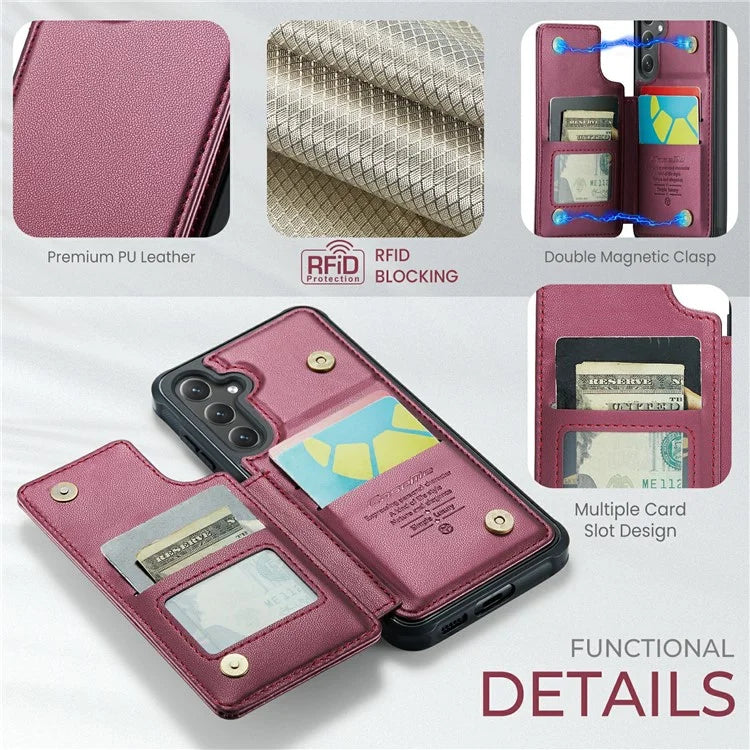 CASEME C22 Series For Samsung Galaxy S24 Case RFID Blocking Leather Phone Cover with 3 Card Slots
