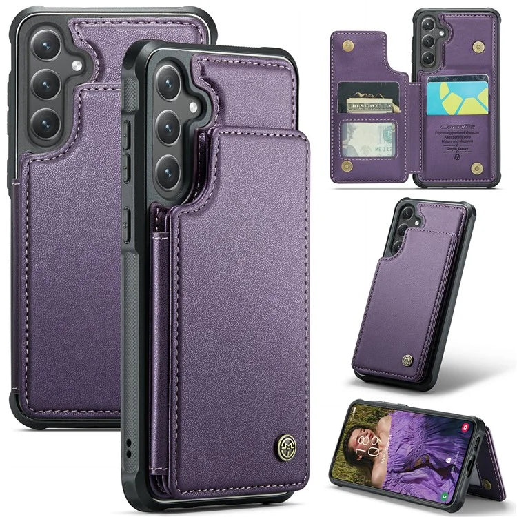 CASEME C22 Series For Samsung Galaxy S24 Case RFID Blocking Leather Phone Cover with 3 Card Slots