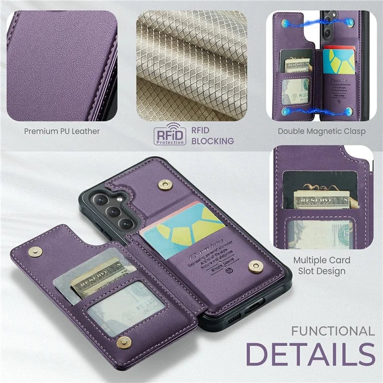 CASEME C22 Series For Samsung Galaxy S24 Case RFID Blocking Leather Phone Cover with 3 Card Slots